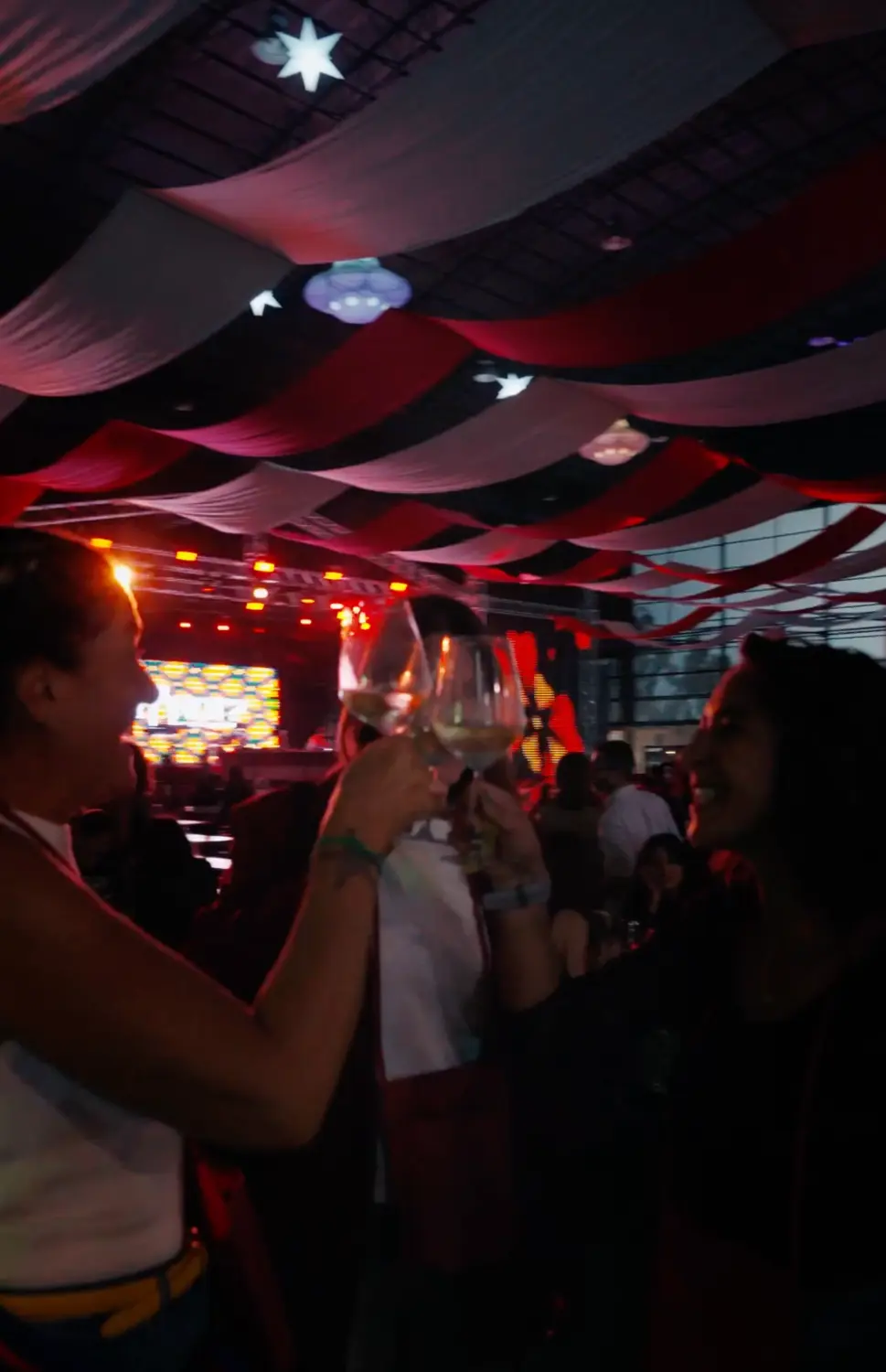 Pubblico e calici davanti al palco
